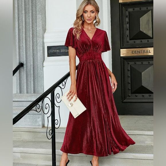 Simplee Boho Floral Maxi Dress Flowy Casual V Neck Short Sleeve Long Dress Sz S - Picture 2 of 5